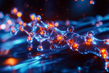Visually captivating depiction of a molecular structure, with glowing blue and orange nodes connected by intricate bonds, representing scientific innovation and discovery.