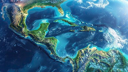 physical map of central america and caribbean flattened satellite view of planet earth and its topography elements of this image furnished .stock photo