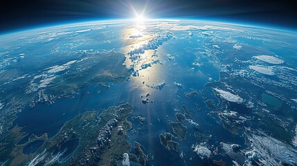 physical map of planet earth focused on japan north and south korea satellite view of east asia sun shining on the horizon elements of this image furnished .illustration stock image