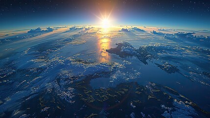 physical map of planet earth focused on japan north and south korea satellite view of east asia sun shining on the horizon elements of this image furnished .stock photo