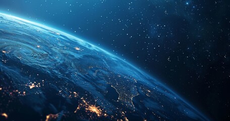 Obraz premium City Lights Illuminate Earth in Space on Dark Blue Background