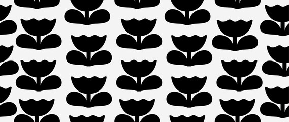 Vector seamless background. Minimalistic abstract floral pattern. Modern print in black color on a light background. Ideal for textile design, screensavers, covers, cards, invitations and posters.