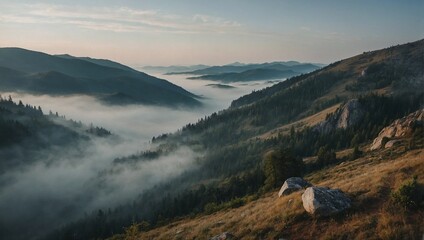 Mountain ally covered in fog