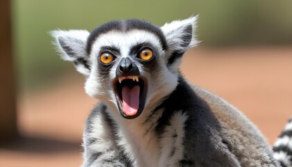 Naklejka premium A Lemur With Its Mouth Open Panting To Cool Down