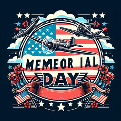 memorial day design with Vector planes flying under the american flag illustration with copy for space social media post, card , flyer, banner created with generative ai