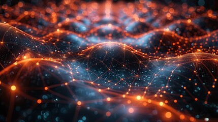 A visually abstract backdrop featuring a graphic representation of interconnected global data networks, cybernetic neurons, and an artificial intelligence grid..stock image