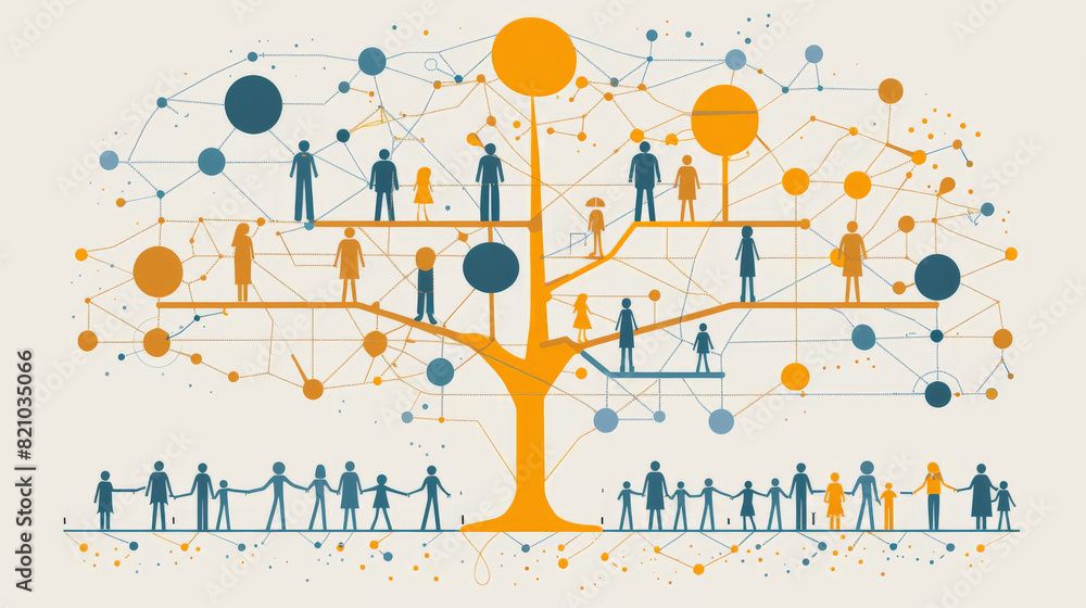 Aufkleber an abstract illustration of a networked community structured like a tree, depicting social connectio