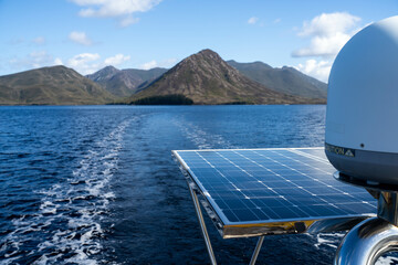 solar panel on yacht sailing on a off grid camping adventure in australia
