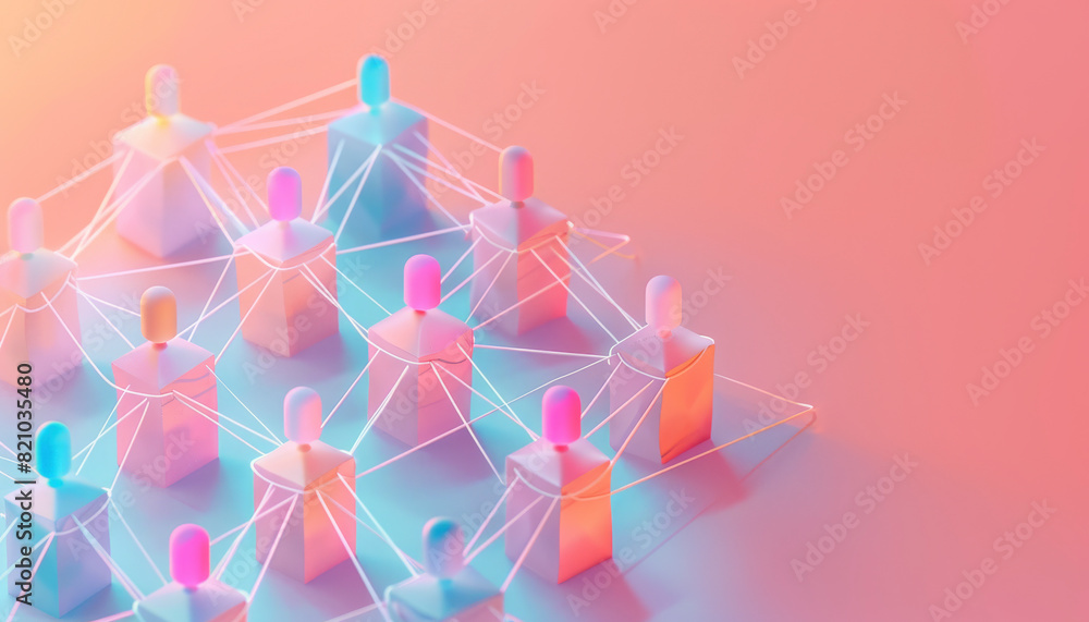 Poster 3d rendered image depicting interconnected human figures symbolizing a network or social connections