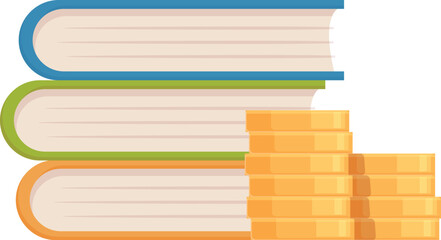 Illustration of books with coins, symbolizing the financial aspect of education