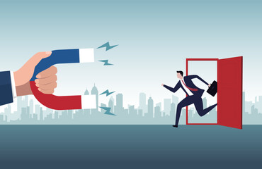 Incentive and welfare program for employee retention and hiring, building staffs loyalty reduce resignation rate for important talent, boss holding magnet to attract employee.