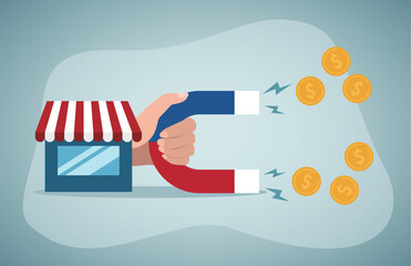 Store with magnet in hand and attracts a lot of gold coins.