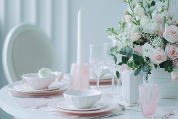 Fototapeta premium Beautiful wedding table setting with flowers