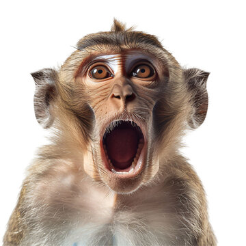 Surprised Monkey with Mouth Agape Die Cut PNG Style Isolated on White and Transparent Background