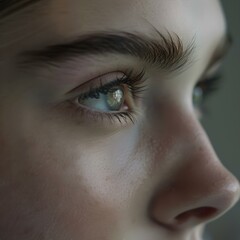 Close-up of a woman's eye with beautiful eyelashes and a hint of mystery