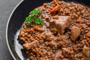 lentils beef meat or pork fresh meal food snack on the table copy space food background rustic top view 