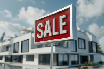 Obraz premium Board with text sale and modern white house on the background