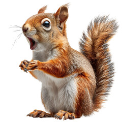 Obraz premium Surprised squirrel with tail raised die cut PNG style isolated on white and transparent background
