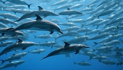 A Dolphin Swimming Through A School Of Fish