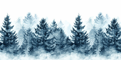 Obraz premium foggy spruce forest. Fir trees isolated on white background.