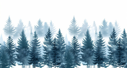 Fototapeta premium foggy spruce forest. Fir trees isolated on white background.