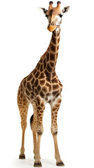 Obraz premium Graceful giraffe on plain background, minimalist beauty in nature