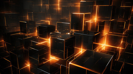 Futuristic Digital Network of Glowing Cubes