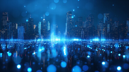 Obraz premium Smart cityscape high-technology blue tone connected, wireless communication network, abstract image visual.