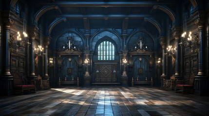 Fototapeta premium Hallway interior in Gothic style in a castle.