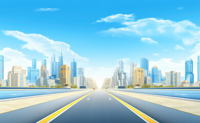 Sunny Urban Escape: City Skyline and Open Road