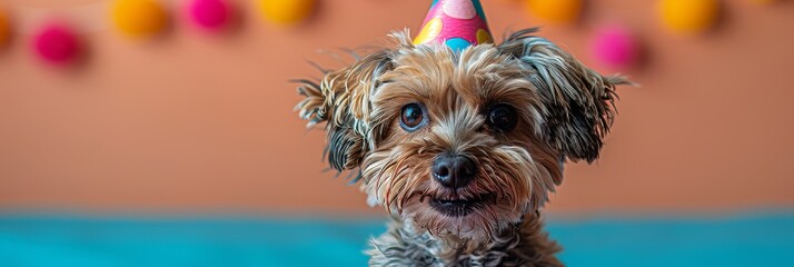 Happy Birthday Celebration with Cute Dog Generative AI