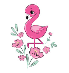 Hand Drawn Flamingo Vector Illustration, Summer Print Design, kids print on tshirt