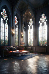 Fototapeta premium Interior of living room in Gothic style.