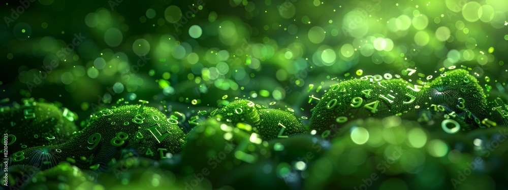 Poster green abstract background created by numbers or letters.