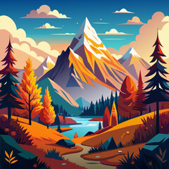 Majestic mountain vistas in autumn, with bright foliage for outdoor adventure themes.