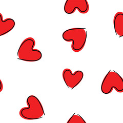 Seamless pattern with hand drawn cute hearts ink vector illustration