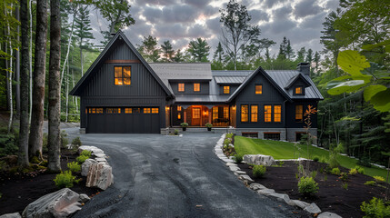 modern craftsman house with metal roof, black exterior and windows,modern craftsman house exterior with metal roof and shingle siding, Captured the essence of opulence: Multi-million dollar modern 
