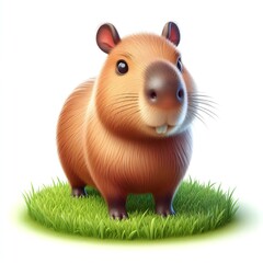 Capybara standing in grass on white background