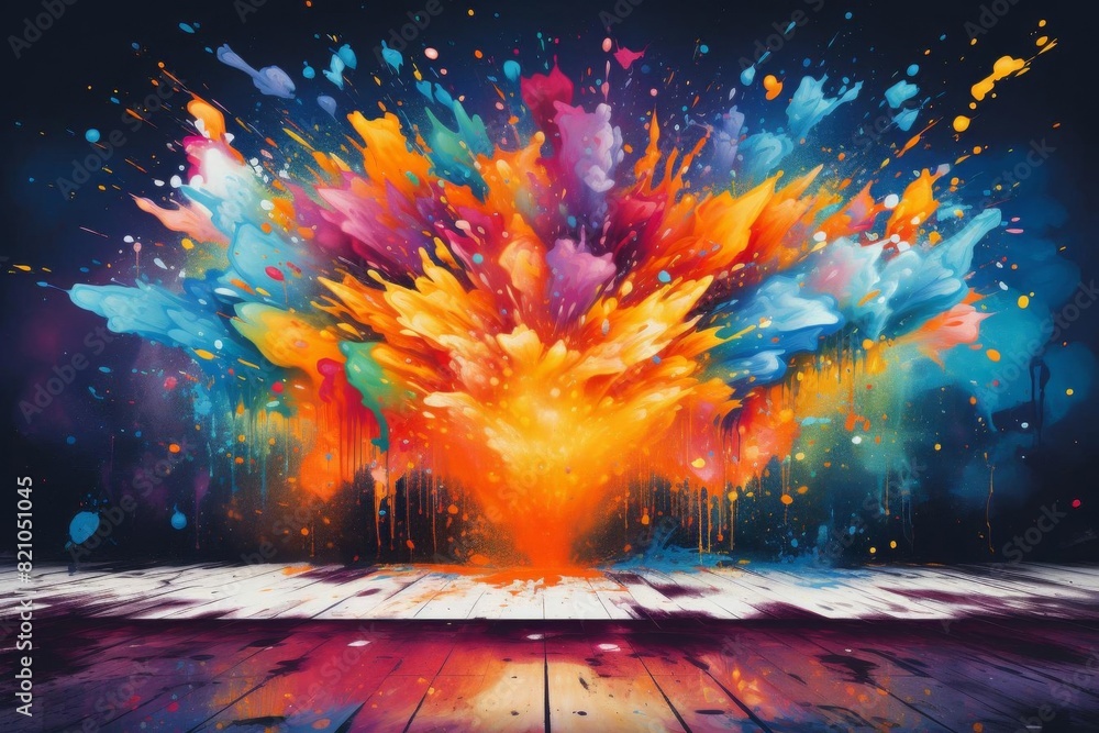 Aufkleber vibrant explosion of colorful paint splatters on a dark background, creating a dynamic and energetic