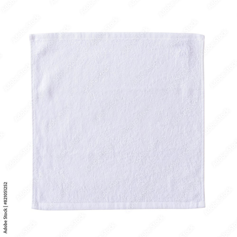 Wall mural white cotton towel mock up square size fabric wiper png isolated on transparent background flat lay 