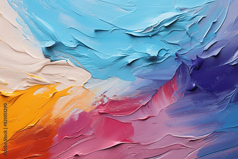 Poster abstract colorful oil painting with vibrant brushstrokes and texture creating a dynamic and expressi