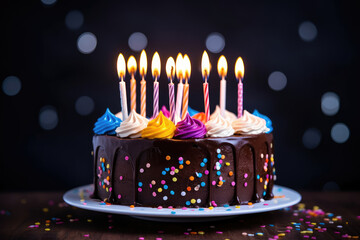 Vibrant Birthday Celebration Chocolate Cake with Candles