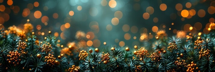 Golden Bokeh Light on Black and Green Background for Party Decor Generative AI