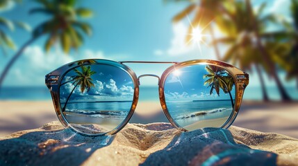 sunglasses on the beach, summer holiday concept