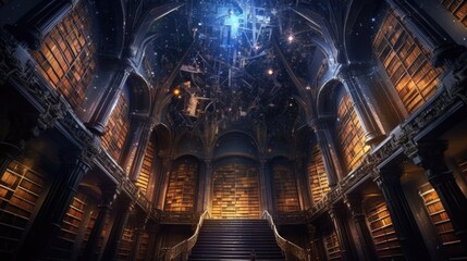 A library with a starry night sky instead of a ceiling AIG51A.