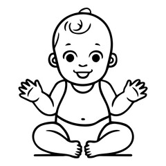 cute baby line art illustration vector flat design
