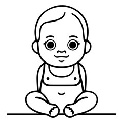 cute baby line art illustration vector flat design