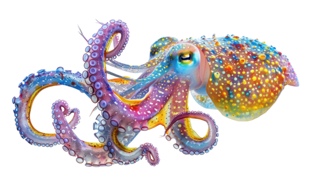Giant octopus with tentacles, isolated background.