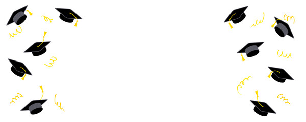 Class of graduation banner template with empty copy space. Congratulations graduates celebration design for college, high school, university. Hand drawn vector illustration.