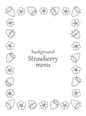 Fruit frame with strawberries, rectangular frame with outline strawberries.